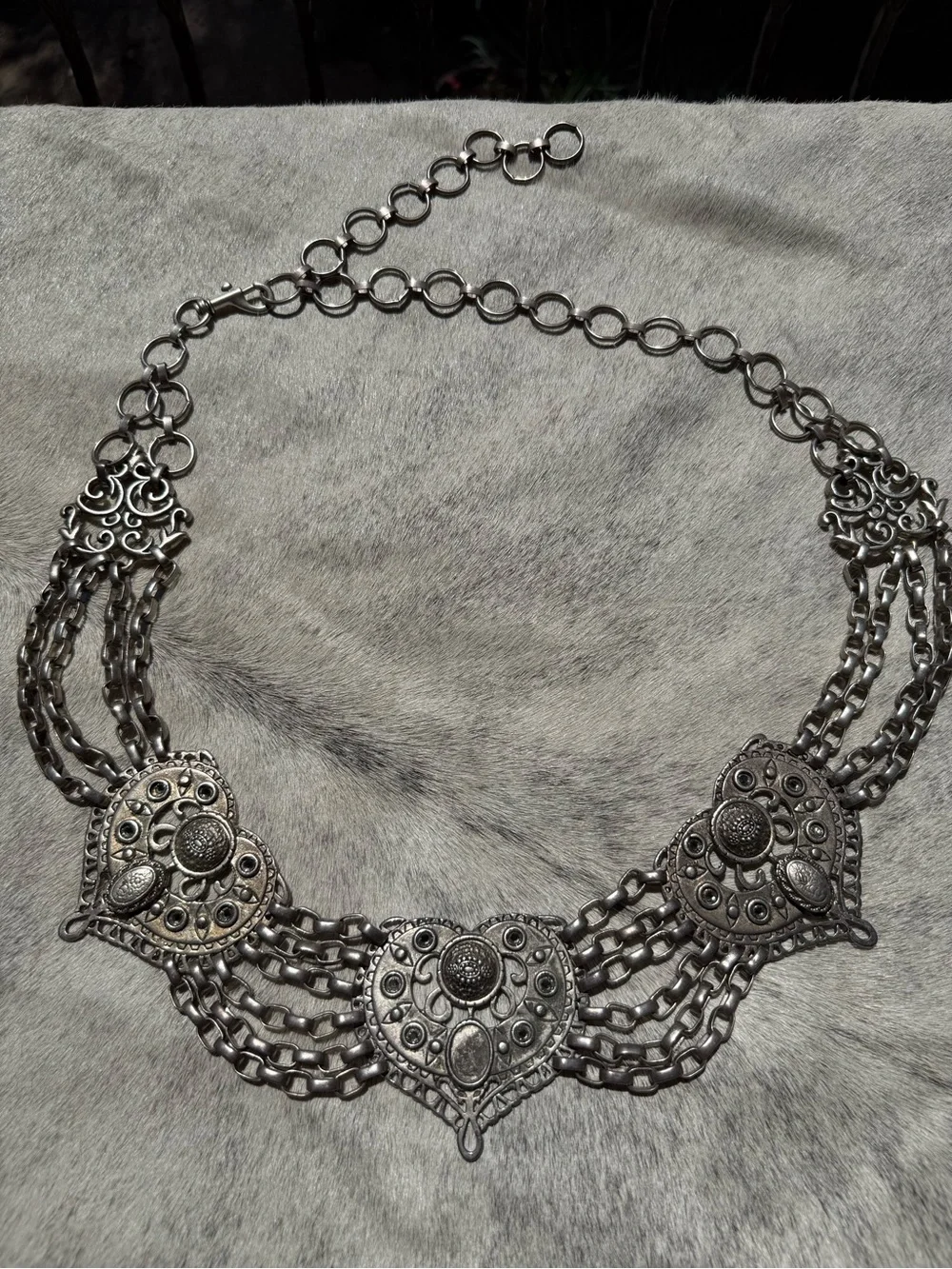 Vintage belt metal heavy - estate item - rare find - silver tone - adjustable **